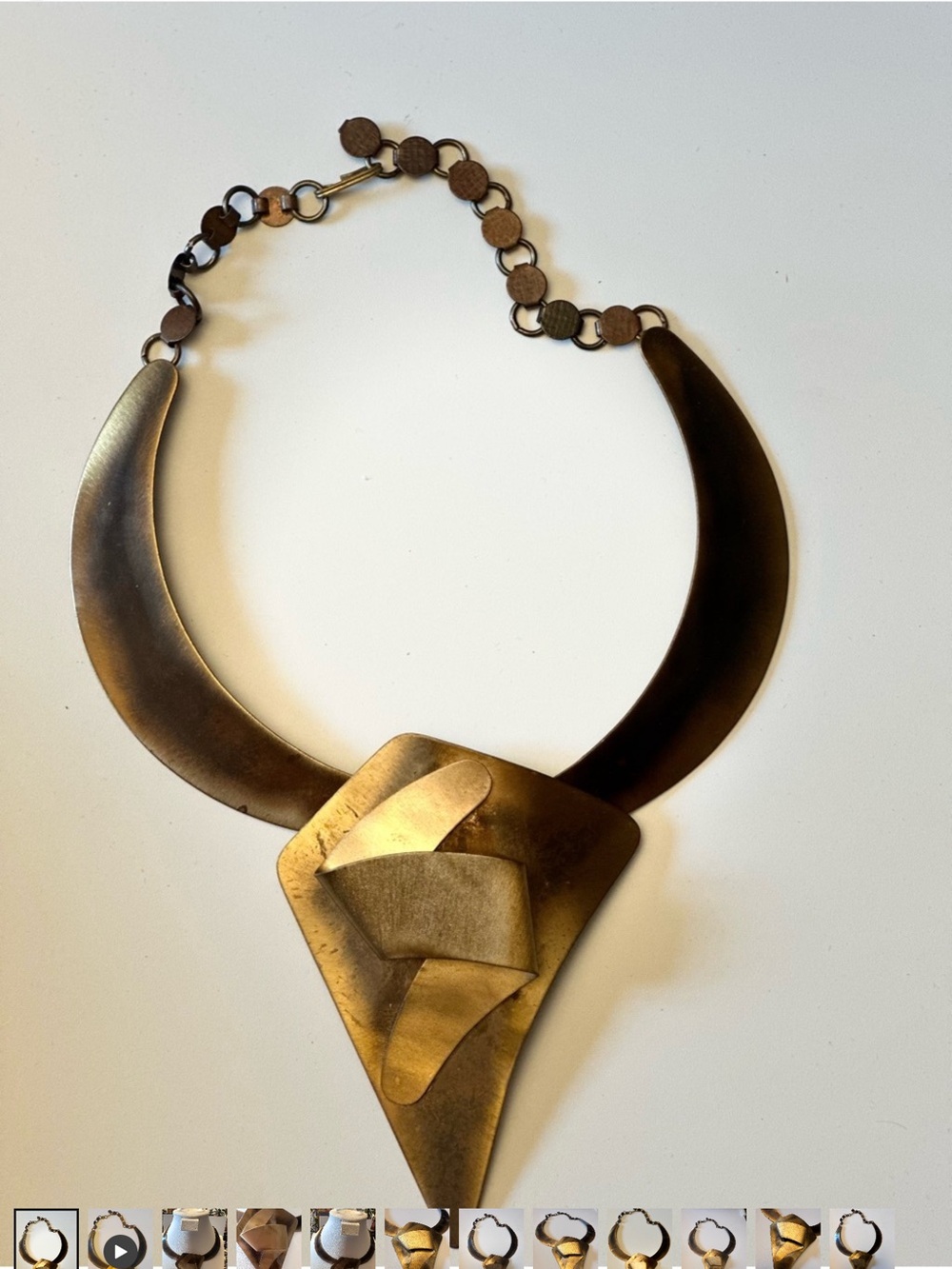 MCM Brutalist Bold Vintage Design Statement Gold-Tone Geometric Collar Necklace